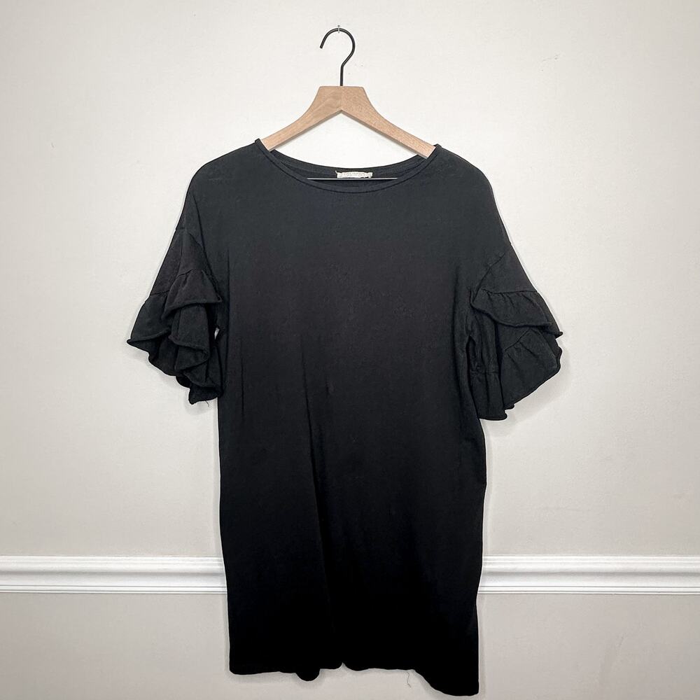 Zara Black Ruffled Sleeve T-Shirt Dress